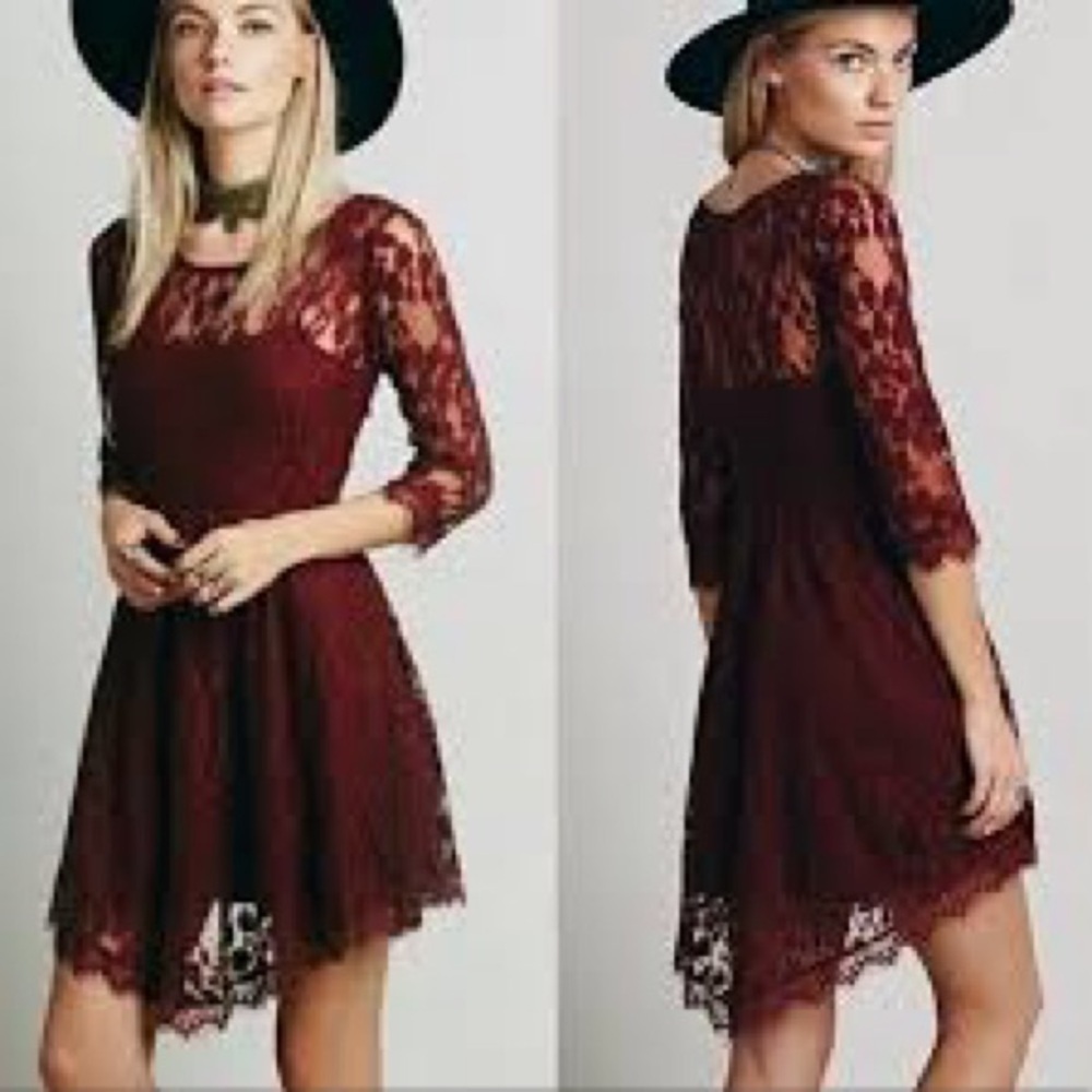 FREE PEOPLE lace boho dress w asymmetrical hem anf shabby chic prairie vibe